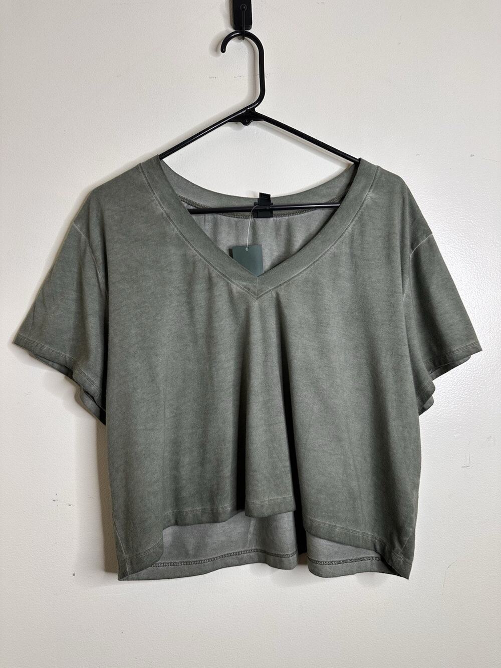 Wild Fable NEW XXL Olive Green Stone Washed Cropped Tee Shirt Cotton/Polyester